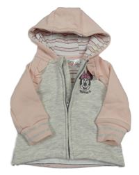 Světlešedo-světlerůžová propínací mikina s Minnie a kapucí Disney