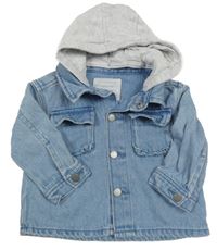 Modro-světlešedá riflovo/tepláková bunda s kapucí Primark