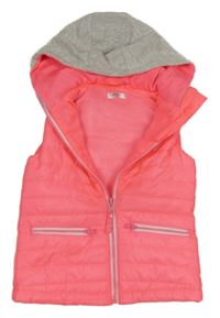 Neónově ružová prešívaná šušťáková zateplená vesta s kapucňou