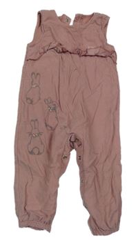 Starorůžové manšestrové laclové kalhoty s králíky - Peter Rabbit Tu