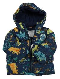 Tmavomodrá šusťáková zimní bunda s dinosaury a kapucí Nutmeg