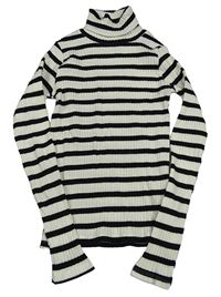 Smetanovo-černý pruhovaný žebrovaný rolák Zara