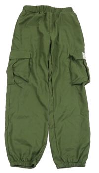 Khaki šušťákové cargo cuff nohavice Shein