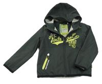 Tmavokhaki softshellová bunda s nápisem a kapucí C&A