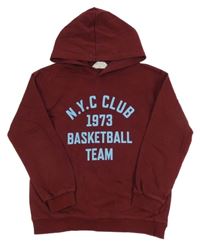 Vínová mikina s nápisom a kapucňou H&M