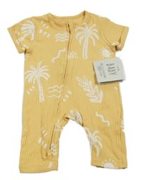 Nové - Žlutý žebrovaný overal s palmami George