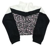 Čierno-bielo-vzorovaná fleecová crop mikina Nutmeg