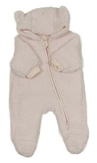 Světlerůžová huňatá podšitá kombinéza s kapucí Dunnes