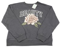 Nové - Tmavošedá mikina s růží Primark
