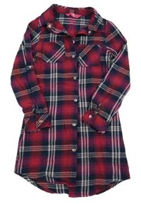 Vínovo-tmavomodro-bílé kostkované propínací košilové šaty Yd.