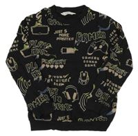Čierna mikina s nápismi a obrázkami H&M