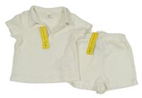 2 set - Bílé žebrované polo tričko + kraťasy shein