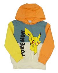 Oranžovo-modro-smetanová mikina s Pikachu a kapucí 