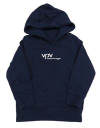 Tmavomodrá mikina s nápisom a kapucňou