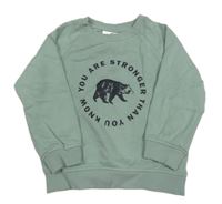 Zelená mikina s nápisom a medvěďom Topolino