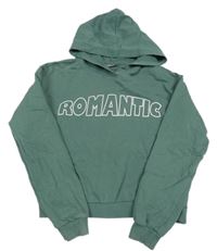 Tmavozelená crop mikina s nápisom a kapucňou
