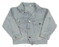 Svetlomodrá rifľová bunda s 3D květy na zádech