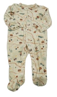 Světlebéžový plyšový overal s obrázky 