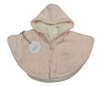 Nové - světlerůžové pletené zateplené pončo s kapucí 