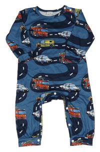Tmavomodrý vzorovaný overal s auty 