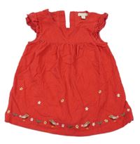 Červené manšestrové šaty s výšivkami Jojo Maman Bébé