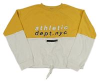 Žlto-biela crop mikina s nápisom H&M