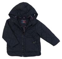 Tmavomodrá šusťáková prošívaná zateplená bunda s kapucí Next