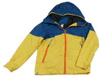 Žlto-petrolejová šušťáková jarná funkčná bunda s kapucňou tribord