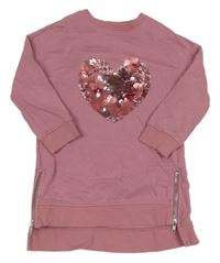 Růžové teplákové šaty se srdcem a zipy Next