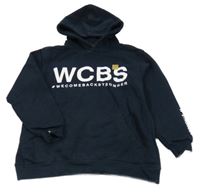 Tmavomodrá mikina s nápisom a kapucňou