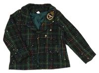 Zeleno-černý kostkovaný úpletový kabátek s flitry a gombíky 