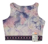 Nové - růžovo-fialový vzorovaný sportovní crop top Primark