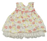 Smotanové kvetované plátenné šaty zn. M&S