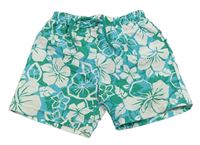 Zeleno-modro-biele kvetované plážové kraťasy Mothercare