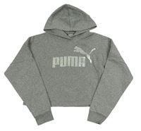 Šedá crop mikina s logem a kapucí Puma