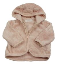 Svetloružová plyšová prepínaci mikina so srdiečkami a kapucňou H&M