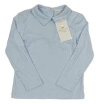 Nové - Světlemodré žebrované polo triko 