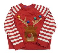 Červeno-biely sveter so sobom a pruhovanymi rukávy Mothercare