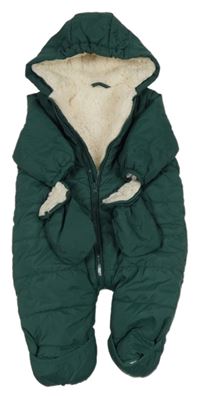 Tmavozelená šušťáková zimná kombinéza s kapucí + rukavice zn. ZEEMAN