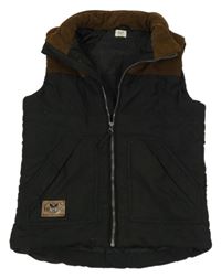 Čierno-hnedá šusťákovo/manšestrová zateplená vesta zn. F&F