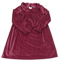 Tmavoružové zamatové trblietavé šaty s golierikom Tu