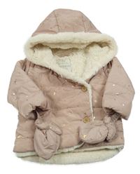 Starorůžová šusťáková zateplená bunda s hvězdami a kapucí - rukavice George