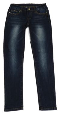 Tmavomodré skinny rifle s kamínky Y.F.K.