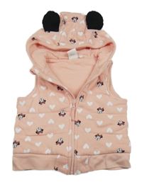 Růžová tepláková zateplená vesta s Minnie a srdíčky a kapucí Disney