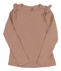 Růžové žebrované triko s volánky H&M