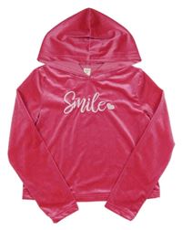 Fuchsiová zamatová crop mikina s nápisom a kapucňou Shein