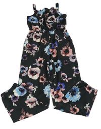 Čierno-farebný kvetovaný nohavicový overal H&M