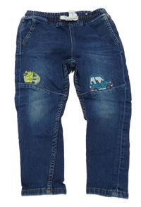 Tmavomodré teplákové skinny rifle s auty Denim Co.