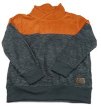 Sivo-oranžová melírovaná fleecová mikina s golierom Yigga