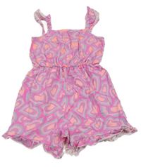 Lila-růžový kraťasový overal se srdíčky Dunnes